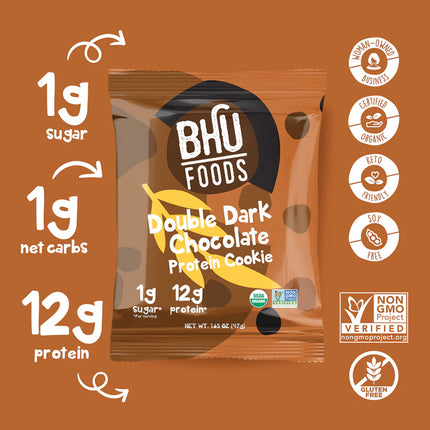 Bhu Foods Protein Cookie - Double Dark Chocolate (10 cookies - 1.65oz each)