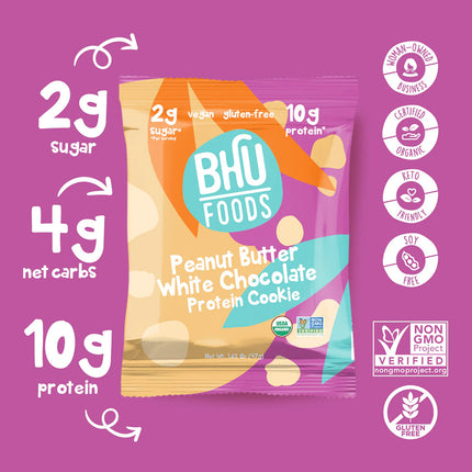 Bhu Foods Protein Cookie - Peanut Butter White Chocolate (10 cookies - 1.65oz each)