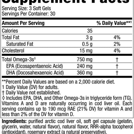 Nordic Naturals Arctic Cod Liver Oil - Lemon (90 softgels)