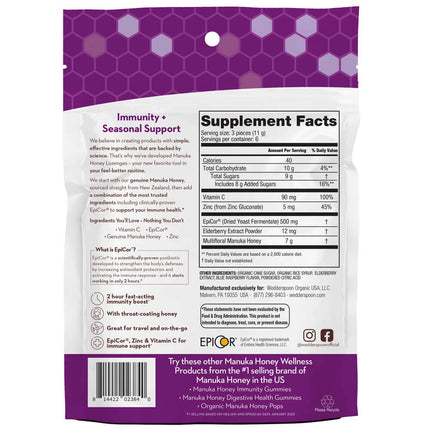 Wedderspoon Manuka Honey Lozenges - Elderberry (2.6 oz)