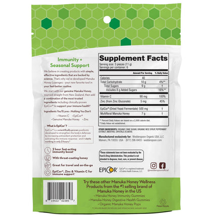 Wedderspoon Manuka Honey Lozenges - Cool Mint (2.6 oz)