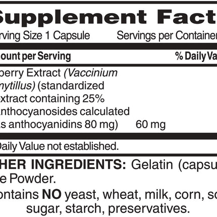 Nature's Concept Bilberry 60mg 25% Extract (90 capsules)