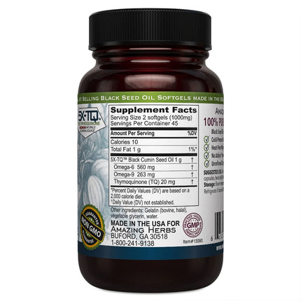 Amazing Herbs Premium Black Seed Oil 500mg (90 softgels)
