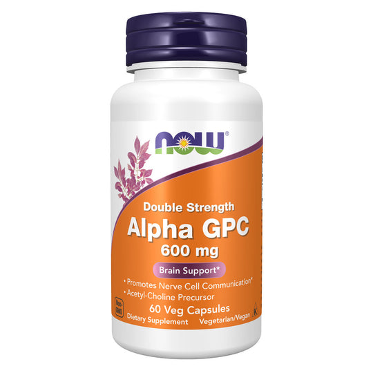 NOW Alpha GPC 600mg, Double Strength (60 veg capsules)
