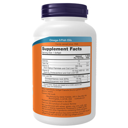 NOW Cod Liver Oil, Extra Strength 1000mg (180 softgels)