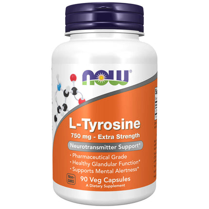NOW L-Tyrosine 750mg, Extra Strength (90 veg capsules)