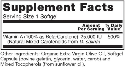 NOW Natural Beta Carotene 7500mcg (25,000 IU) (180 softgels)