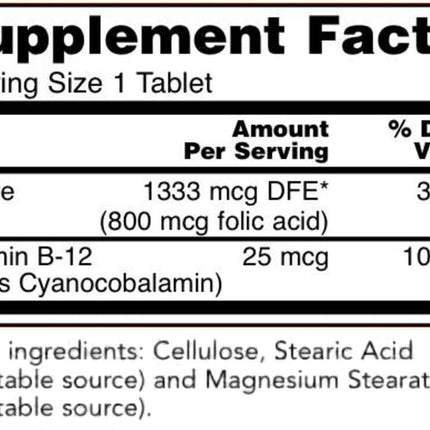 NOW Folic Acid 800mcg with Vitamin B-12 (250 tablets)