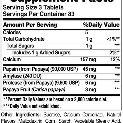 American Health Original Papaya Enzyme (250 chewable tablets)